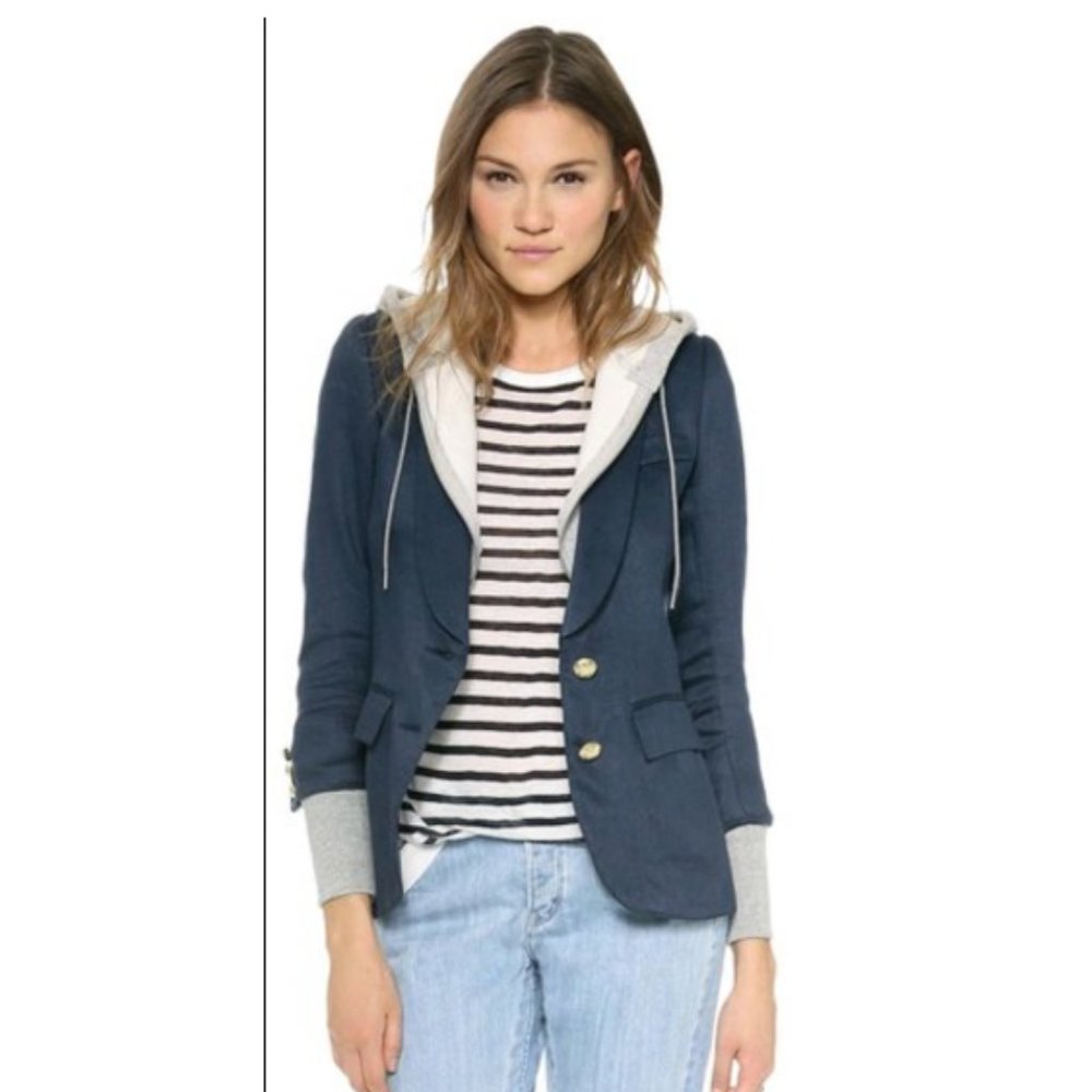 Smythe les vestes X ROOTS school boy linen hoodie blazer jacket size 4 navy blue